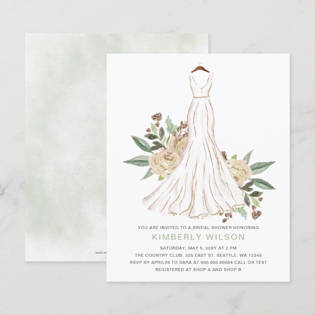 Budget Ivory Floral Wedding Dress Bridal Shower (Front/Back)