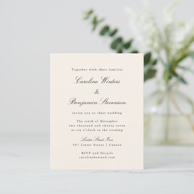 Budget Ivory Formal Elegant Wedding Invitation (Standing Front)