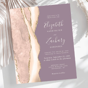 Budget Ivory Gold Agate Mauve Wedding Invite