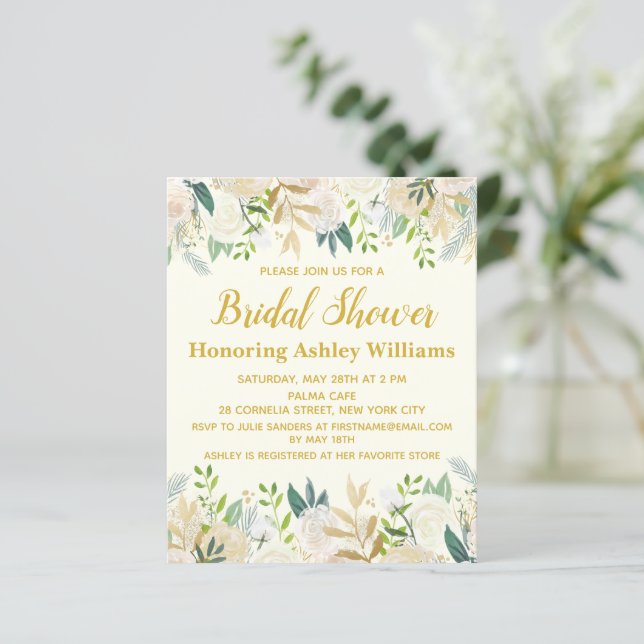Budget Ivory Greenery Bridal Shower Invitation (Standing Front)