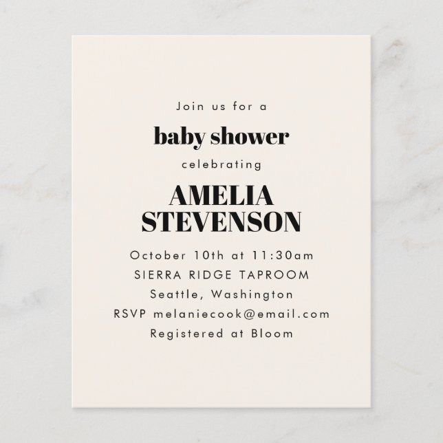 Budget Ivory Minimalist Baby Shower Invitation  (Front)