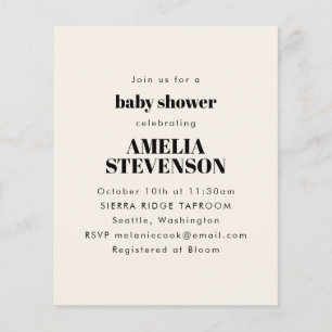 Budget Ivory Minimalist Baby Shower Invitation