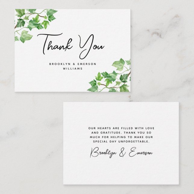 BUDGET Ivy Green Foliage Wedding Thank You Card (Front/Back)