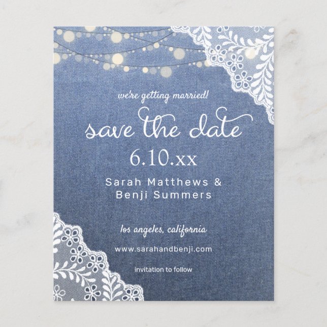 Budget Jean, Lace & Lights Save the Date V2 Flyer (Front)