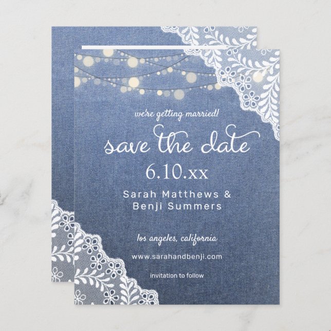 Budget Jean, Lace & Lights Save the Date V2 Photo (Front/Back)