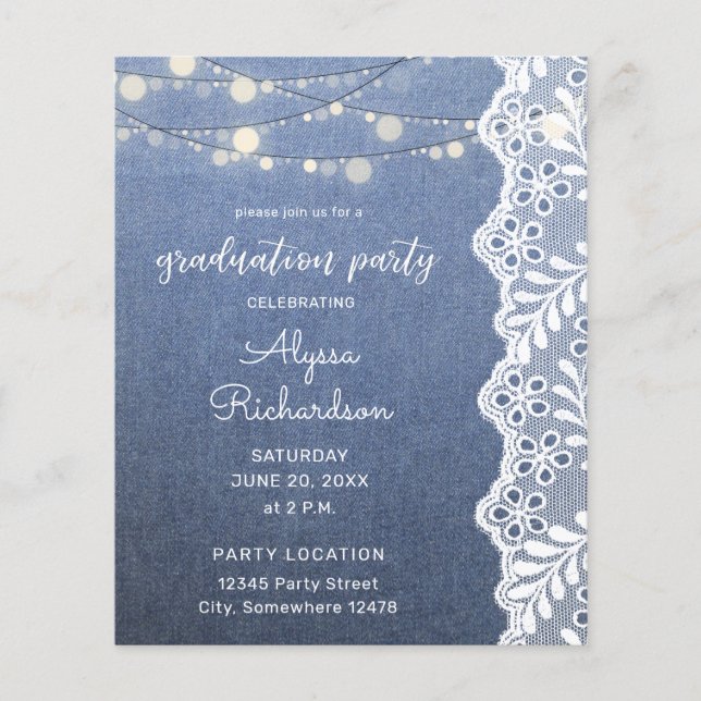 Budget Jean Lace String Lights Graduation Party Flyer (Front)