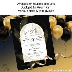 BUDGET Jet Black Gold Leaves Wedding INVITE Flyer