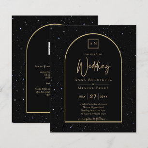 BUDGET Jet BLACK GOLD Starry Night Wedding INVITE