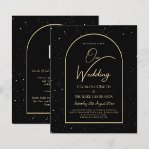 BUDGET Jet BLACK GOLD Starry Night Wedding INVITE