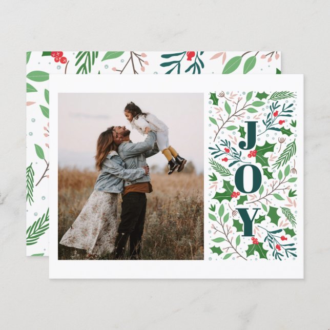 Budget  JOY Holly Berries Photo  Holiday Card (Front/Back)