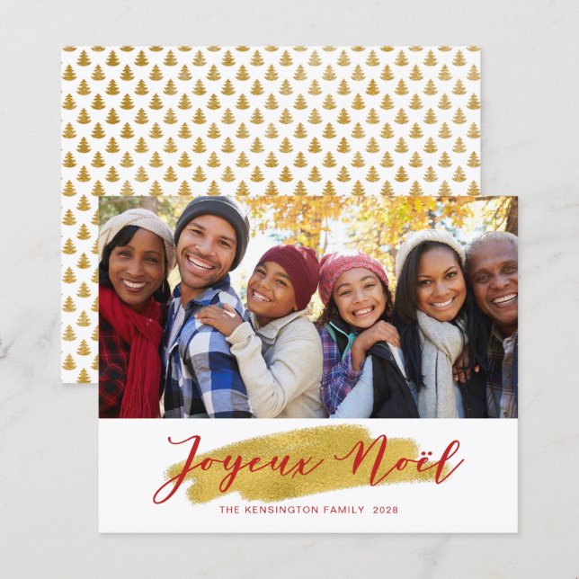 Budget Joyeux Noel Gold Foil Trees Holiday Photo (Front/Back)