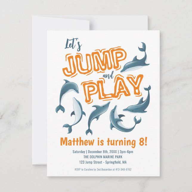 Budget Jump Play Dolphin Park Kids Party Birthday Card (Front)