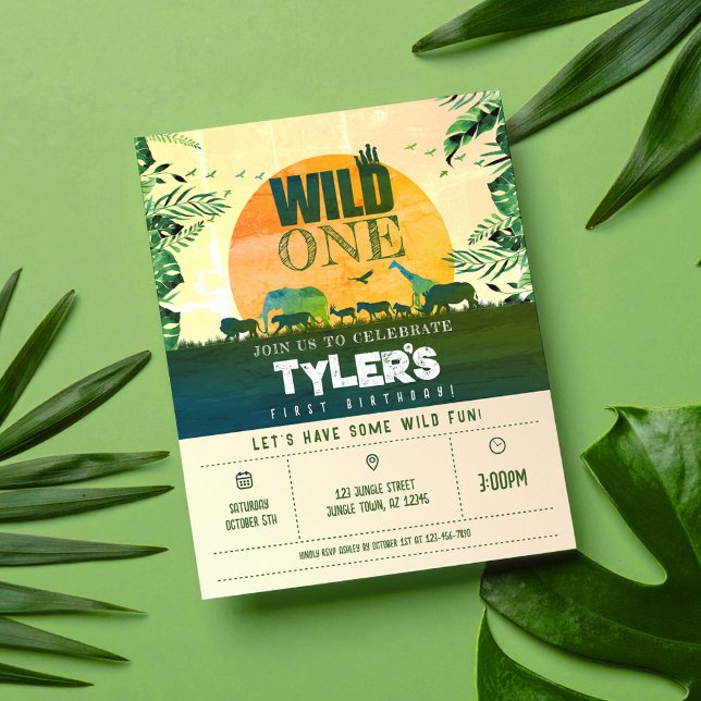 Budget Jungle Animals Wild One Birthday Invitation (Creator Uploaded)