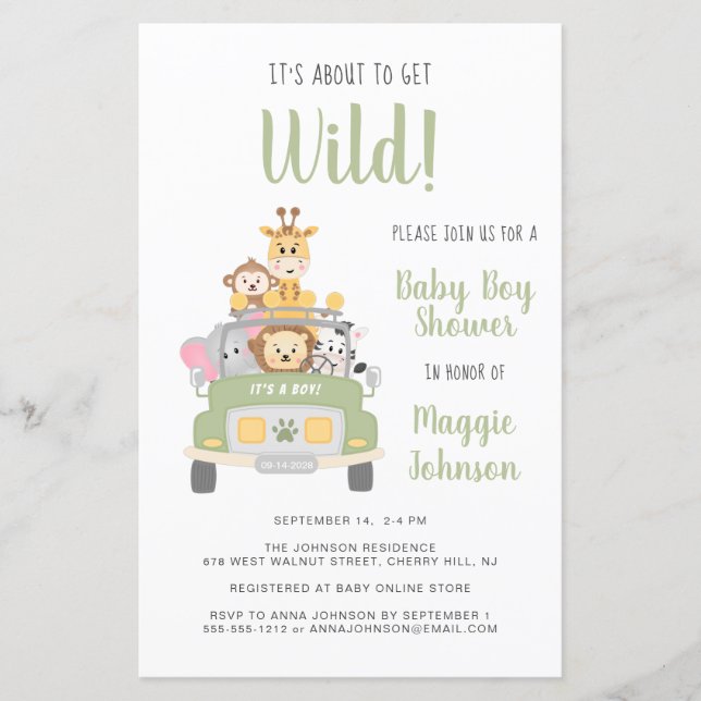 Budget Jungle Safari Baby Boy Shower Invitation (Front)