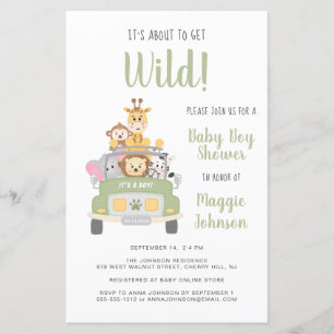 Budget Jungle Safari Baby Boy Shower Invitation