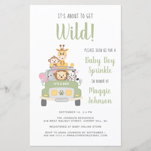 Budget Jungle Safari Baby Boy Sprinkle Invitation (Front)