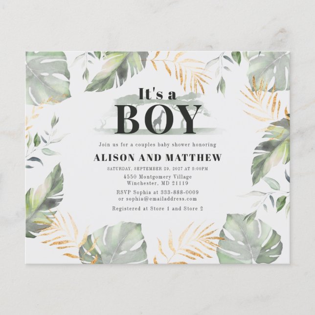Budget Jungle Safari Baby Shower Boys Invitation (Front)