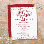 Budget Just Married 40th Anniversary Invitation<br><div class="desc">Featuring delicate ruby red love hearts confetti. Personalise with your special 40th ruby wedding anniversary information in chic lettering. Designed by Thisisnotme©</div>