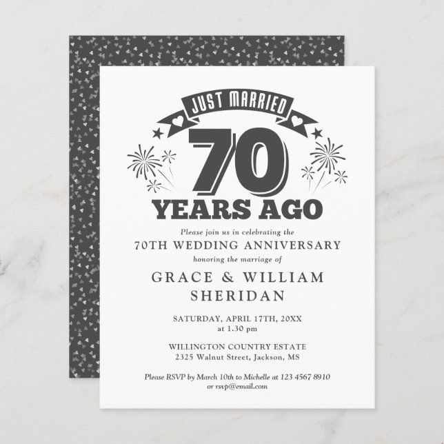 Budget Just Married 70th Anniversary Invitation (Front/Back)