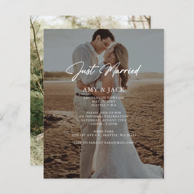Budget Just Married Photo Wedding Announcement (Front/Back)