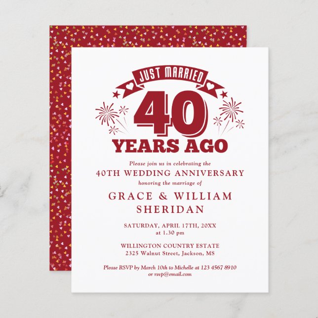 Budget Just Married Ruby 40th Anniversary Invite (Front/Back)