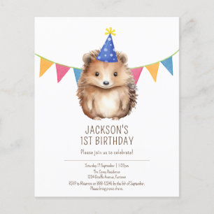 Budget kids birthday invitation, cute Hedgehog Flyer