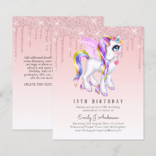 BUDGET Kids Birthday Invite Pink Unicorn