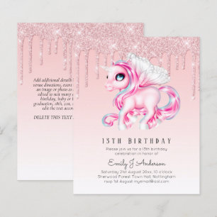 BUDGET Kids Birthday Invite Pink Unicorn