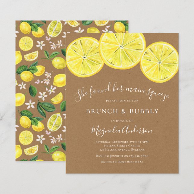 Budget Kraft Lemons Bridal Shower Invitation (Front/Back)