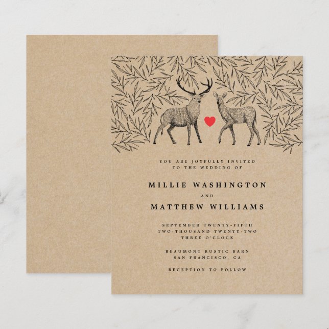 Budget Kraft Woodland Buck Doe Botanical Wedding (Front/Back)