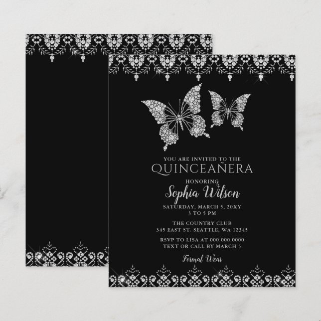 Budget Lace Butterflies Quinceañera Invitation (Front/Back)