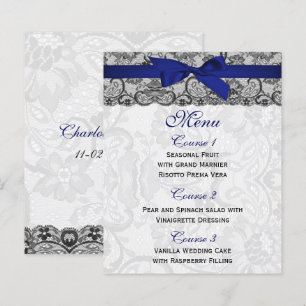 Budget Lace Ribbon Navy Wedding Menu Cards