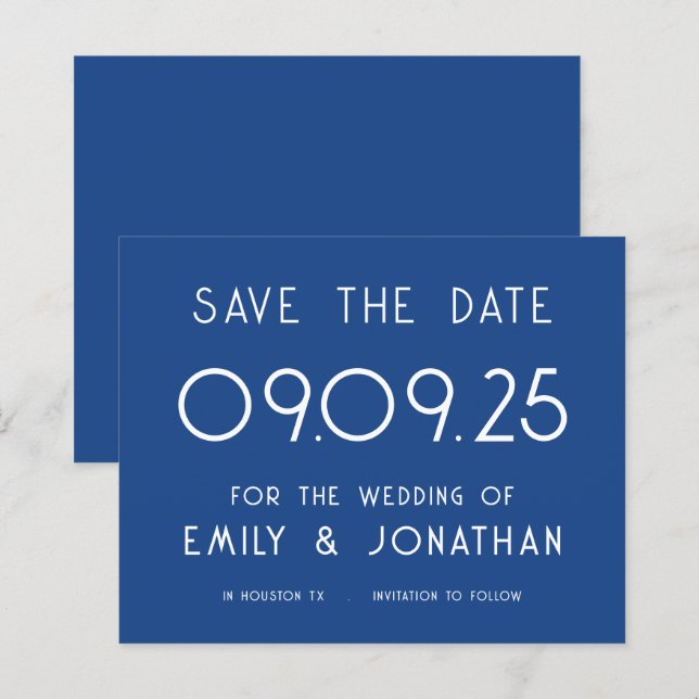 Budget Large Typography Blue Wedding Save the Date (Front/Back)
