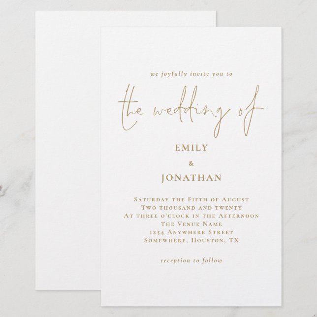 Budget Larger Gold White Wedding Invitation (Front/Back)