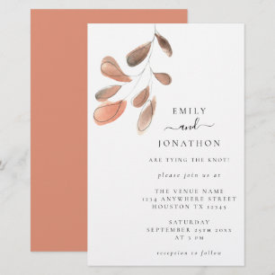 Budget Larger Size Leaves Coral Wedding Invitation