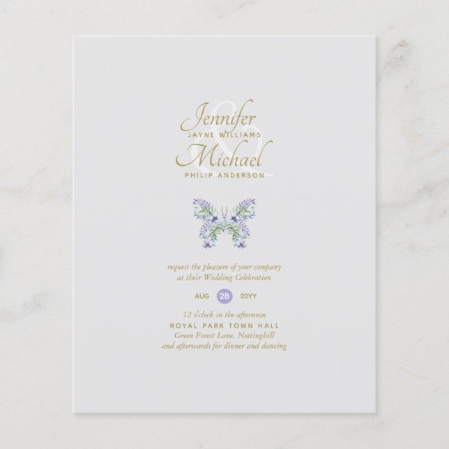 BUDGET  Lavender Butterfly Wedding Invitation (Front)