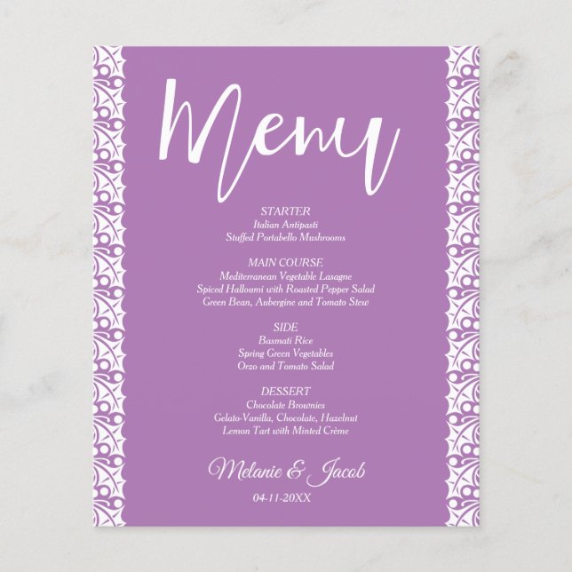 Budget Lavender Elegant Wedding Menu (Front)