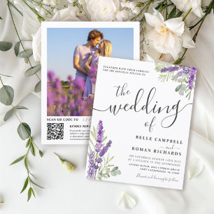 Budget Lavender Floral QR Code Wedding Invitation