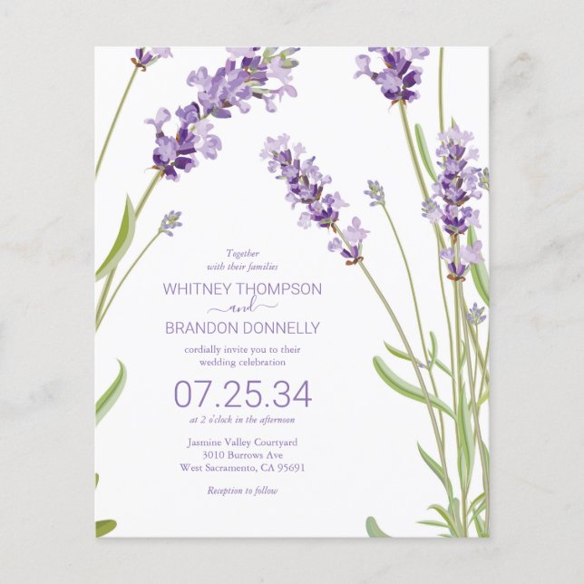 Budget Lavender Floral Wedding Invitation (Front)