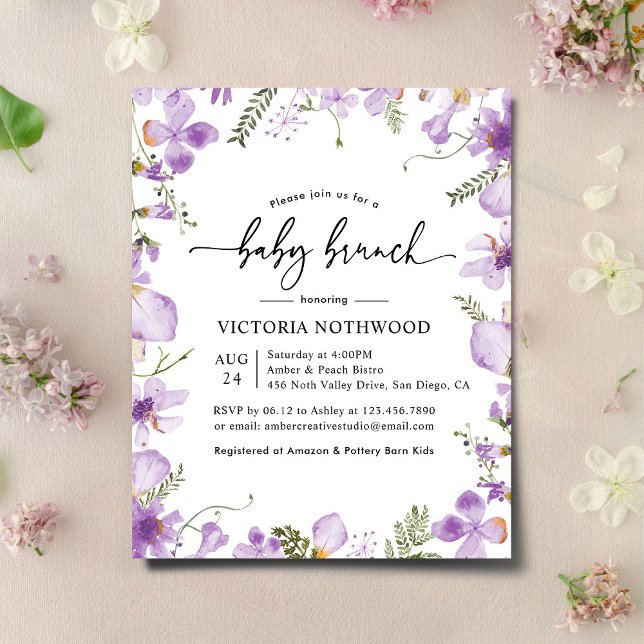 Budget Lavender Flowers Baby Brunch Invitation (Creator Uploaded)