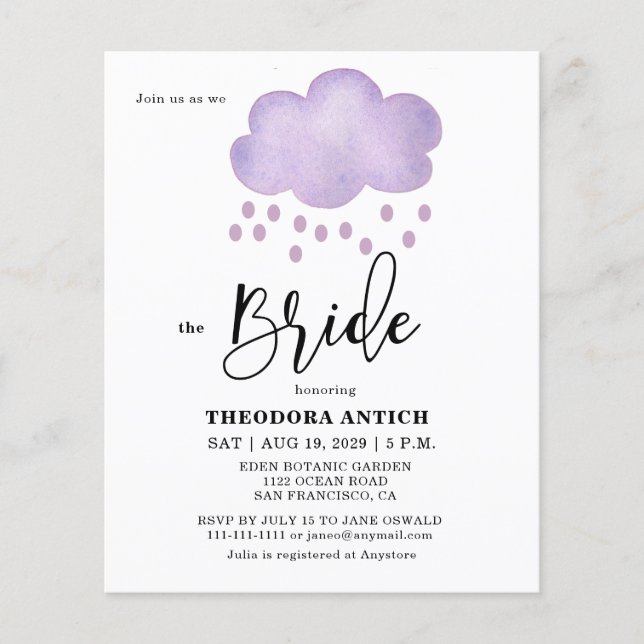 Budget Lavender Funny Cloud Bridal Shower (Front)