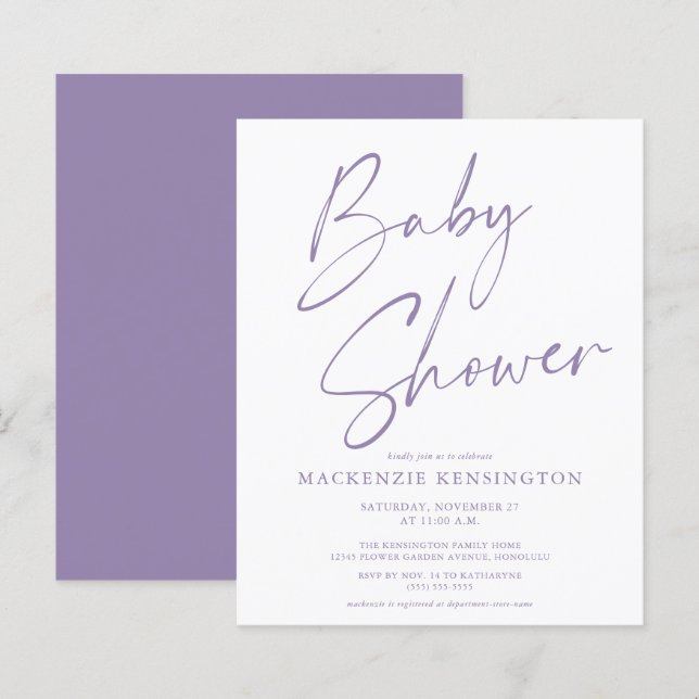 Budget Lavender Handwritten Script Baby Shower (Front/Back)