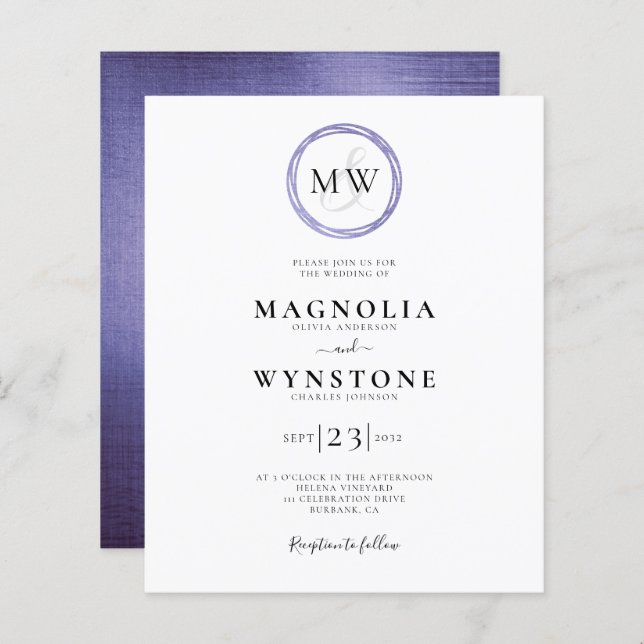 Budget Lavender Monogram Wedding Invitation (Front/Back)