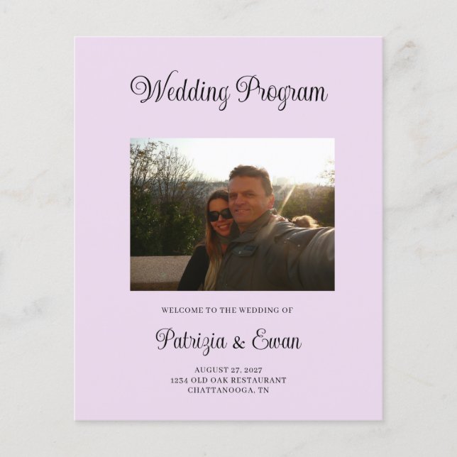 Budget Lavender Photo Wedding program (Front)