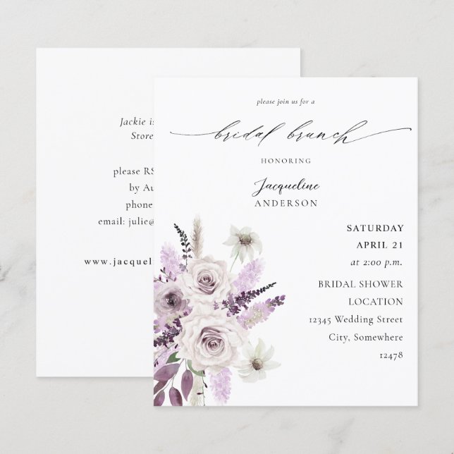 Budget Lavender Purple Floral Bridal Brunch (Front/Back)