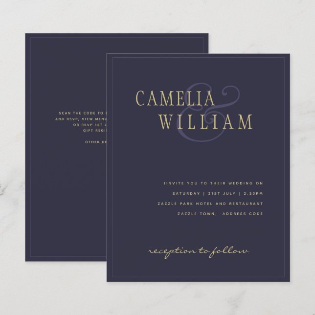 BUDGET Lavender Purple Gold Wedding Invite (Front/Back)