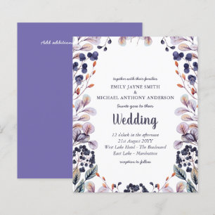Budget Lavender Purple Leaves Wedding Invite