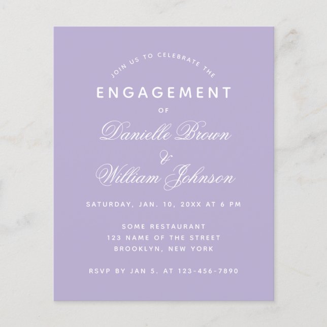 Budget Lavender White Simple Engagement Invitation (Front)