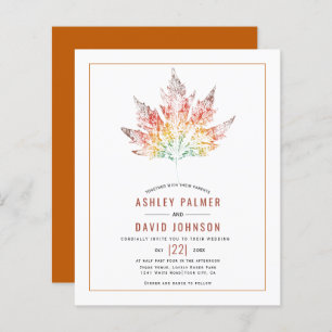 BUDGET Leaf print orange fall wedding invitation