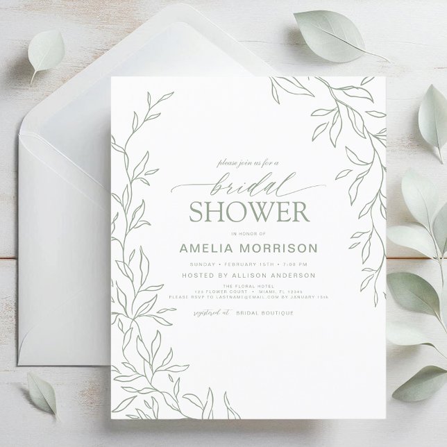 Budget Leaf Sage Green Bridal Shower Invitation Flyer (Creator Uploaded)